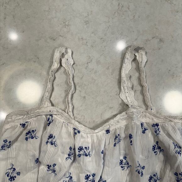 Joie White & Blue Floral Cotton Tank Women's Medium Lace Cottagecore Coastal - Picture 8 of 11